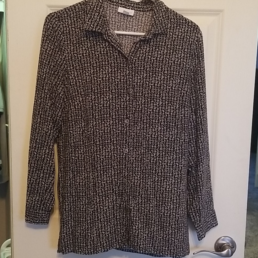 J. Jill Black and White Long Sleeve Blouse Medium